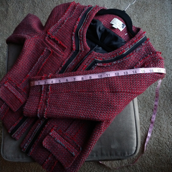 Hinge Red Tweed Crop Women Jacket Wool Size Medium - Picture 5 of 9